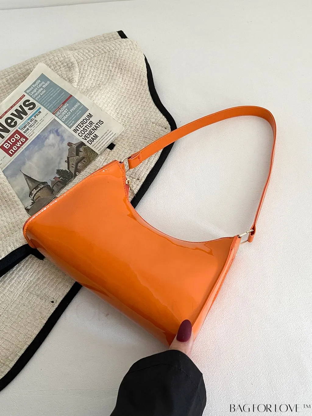 BagForLove - Sleek Patent Leather Baguette Handbag