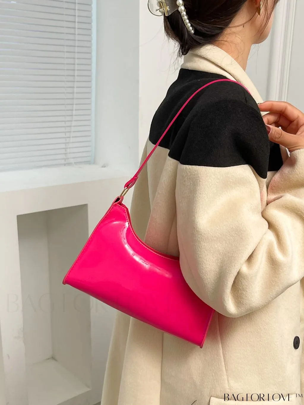 BagForLove - Sleek Patent Leather Baguette Handbag
