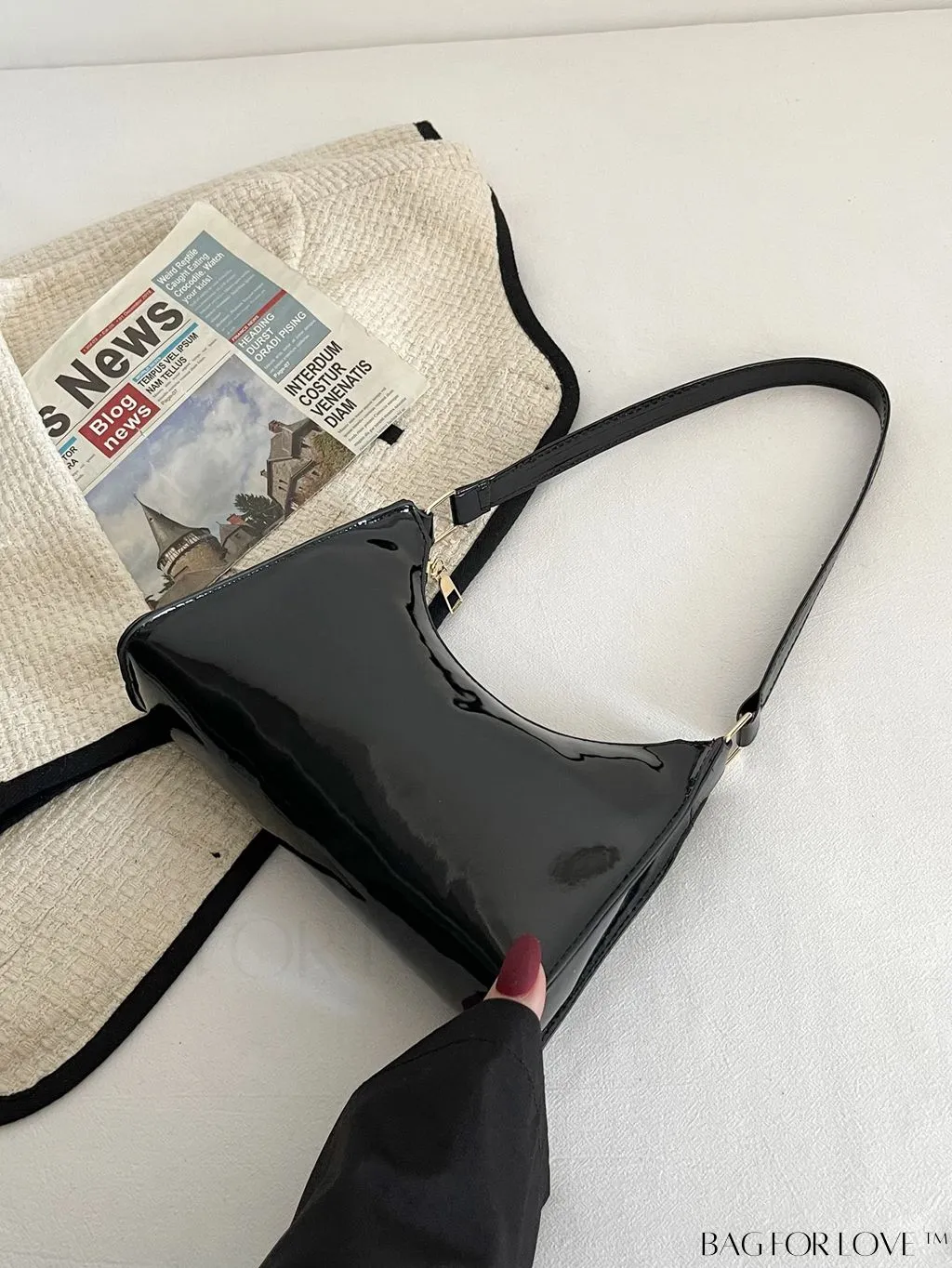 BagForLove - Sleek Patent Leather Baguette Handbag