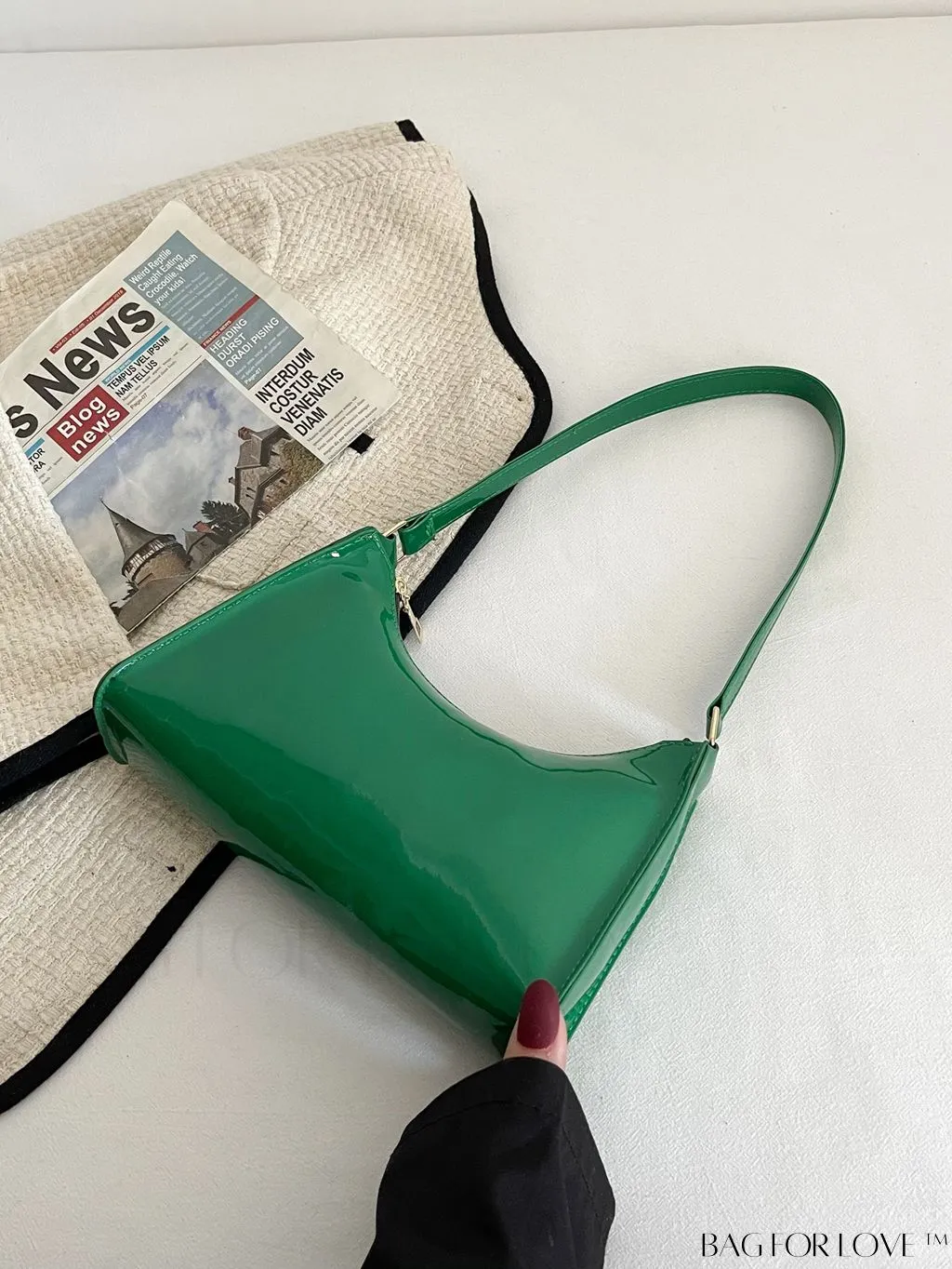 BagForLove - Sleek Patent Leather Baguette Handbag