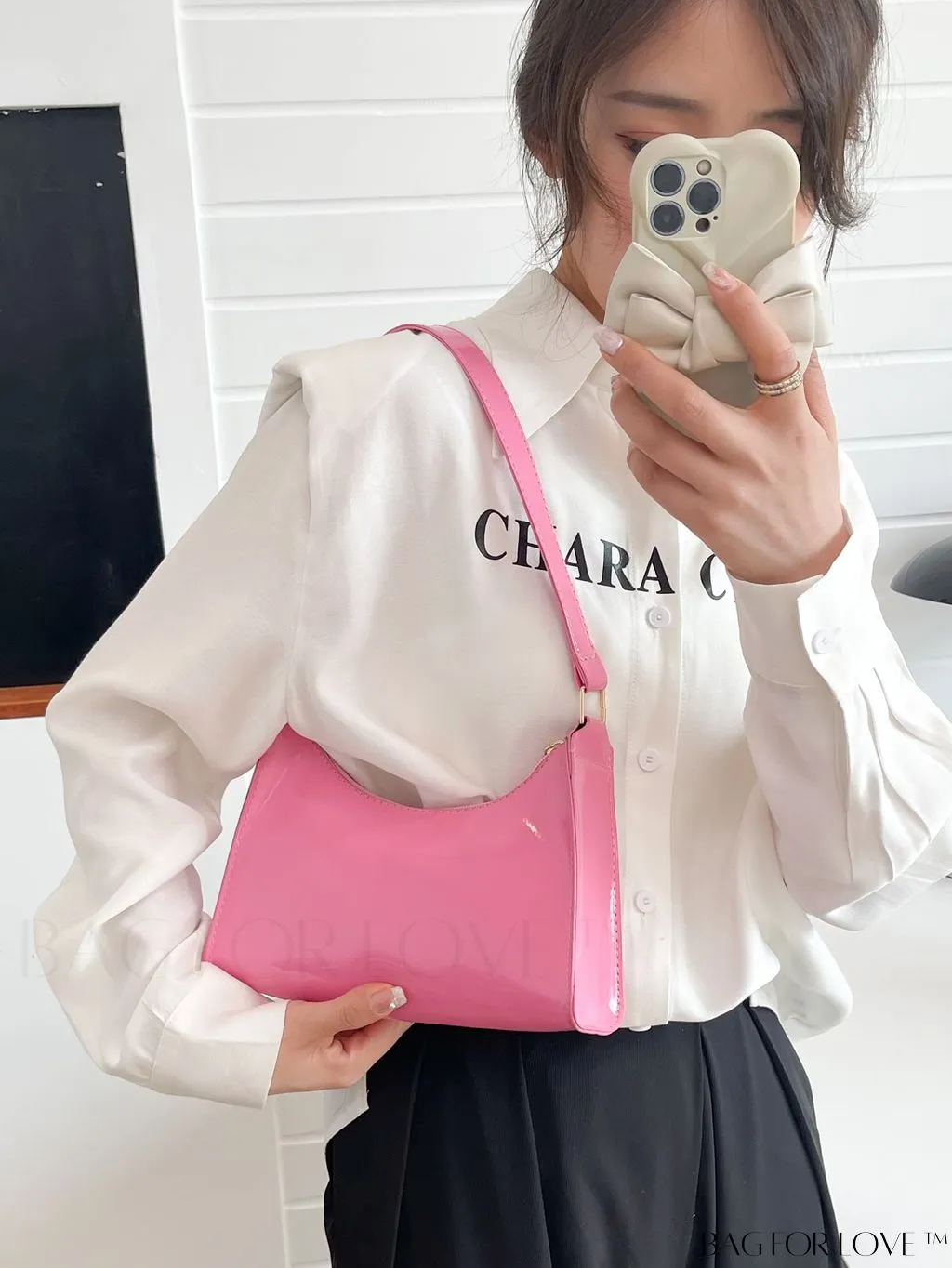 BagForLove - Sleek Patent Leather Baguette Handbag
