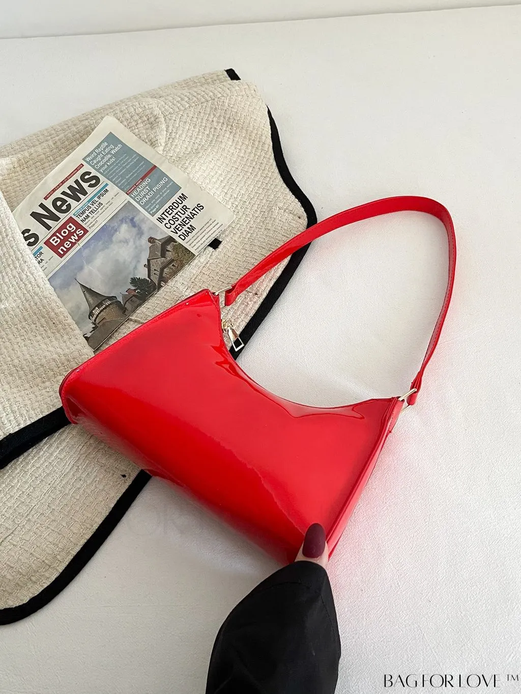 BagForLove - Sleek Patent Leather Baguette Handbag