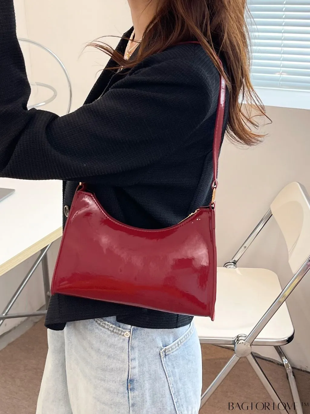 BagForLove - Sleek Patent Leather Baguette Handbag
