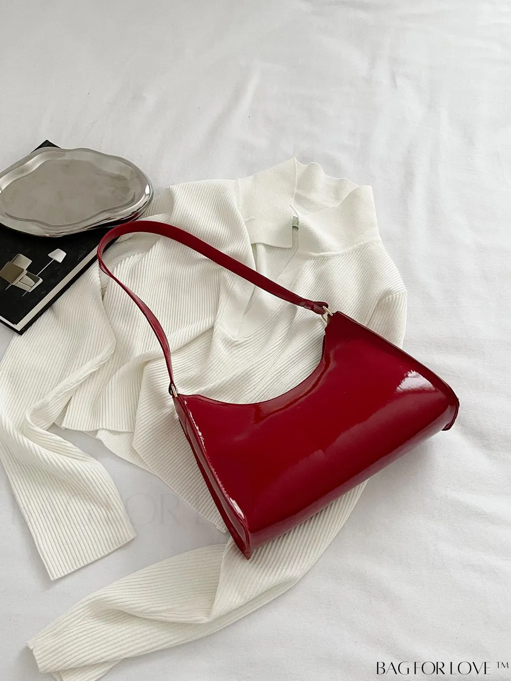 BagForLove - Sleek Patent Leather Baguette Handbag