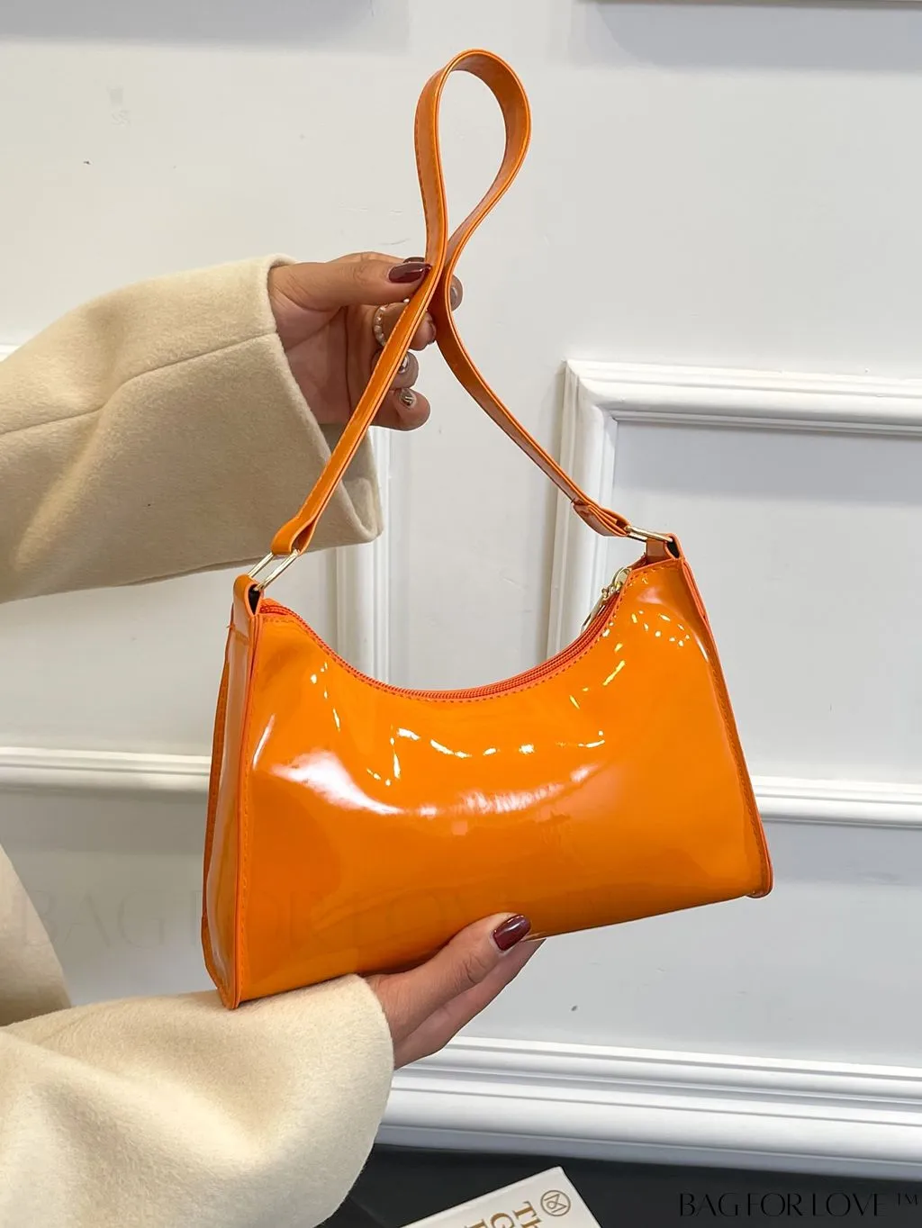 BagForLove - Sleek Patent Leather Baguette Handbag