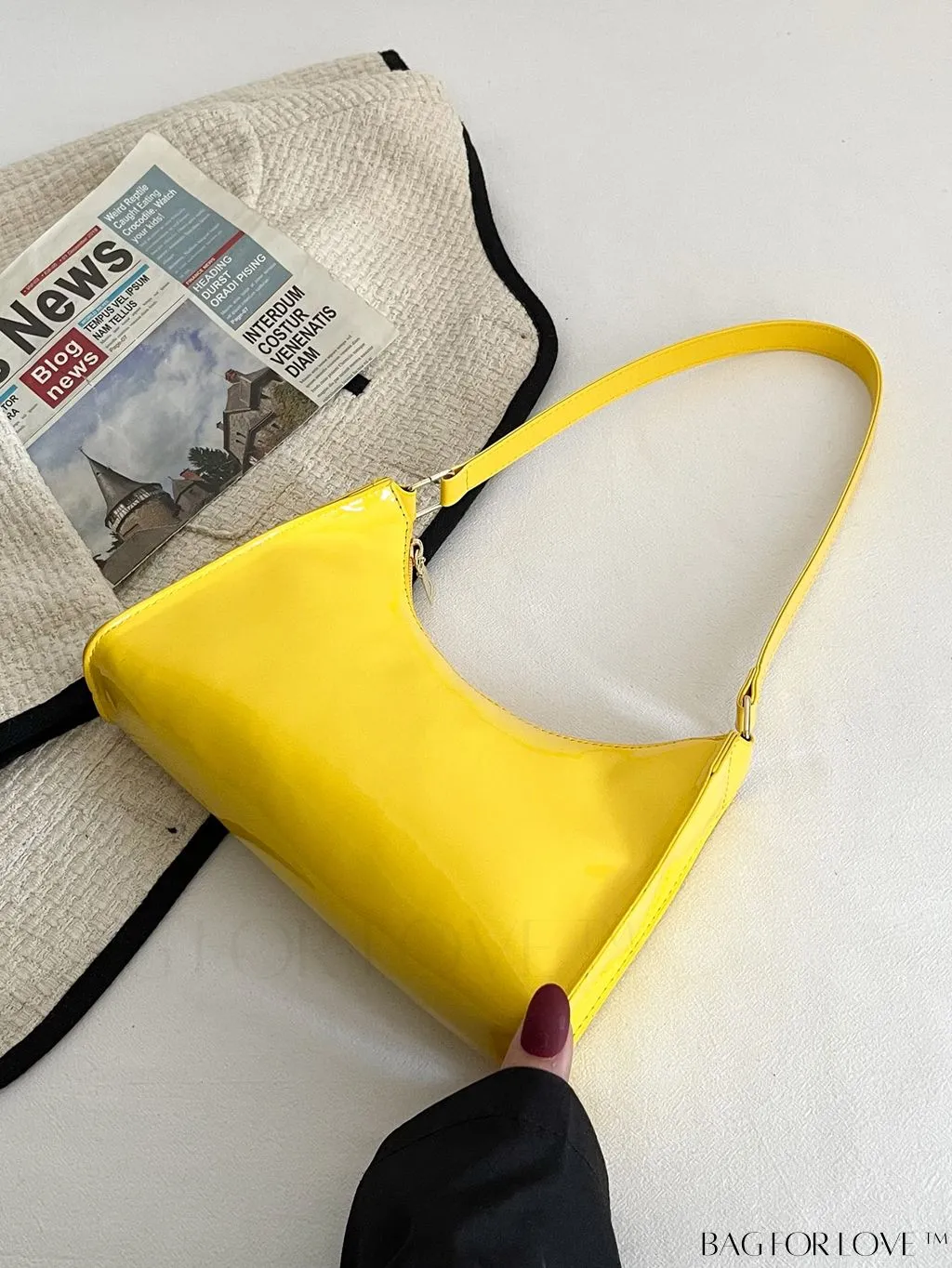 BagForLove - Sleek Patent Leather Baguette Handbag