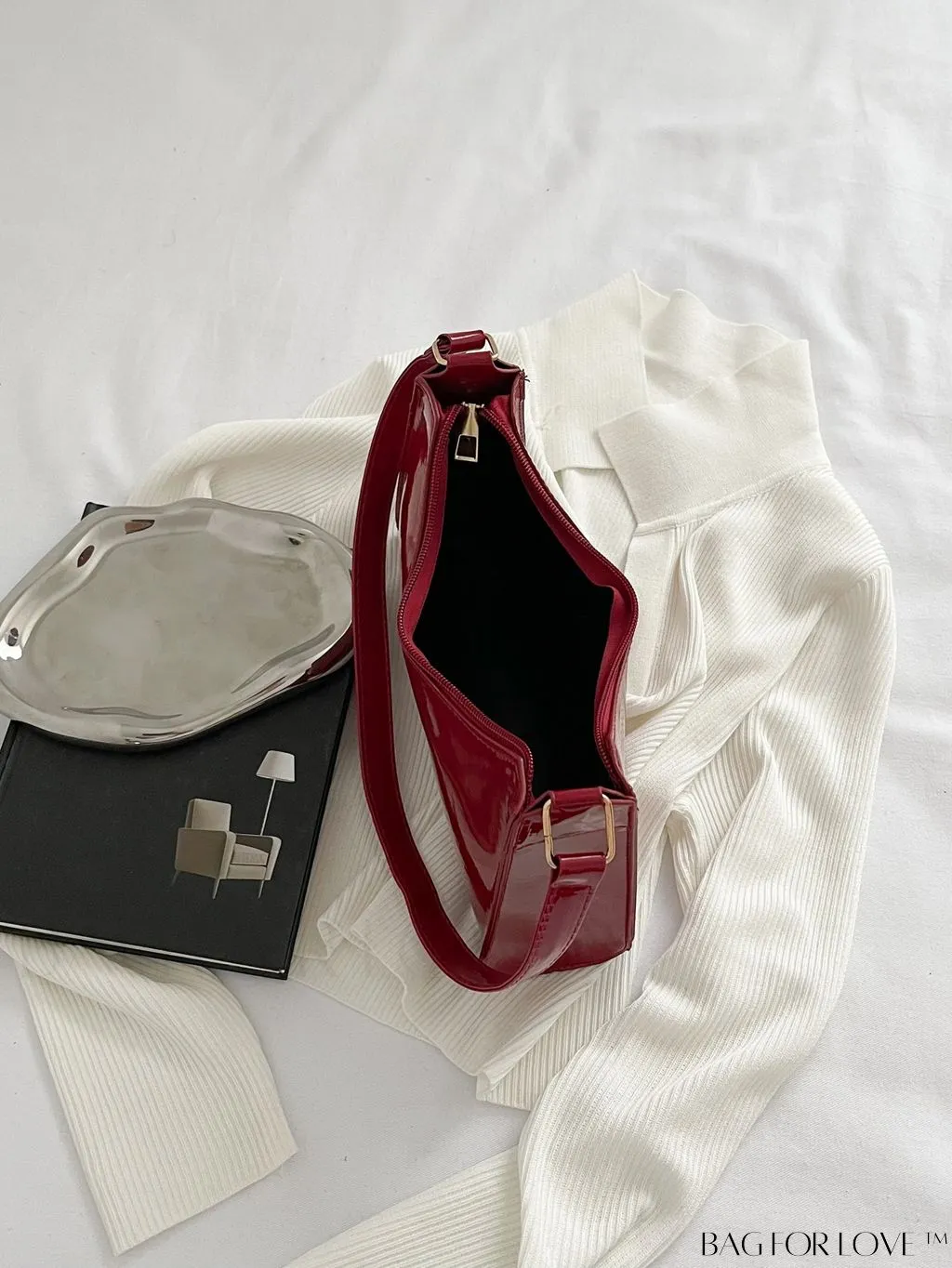 BagForLove - Sleek Patent Leather Baguette Handbag