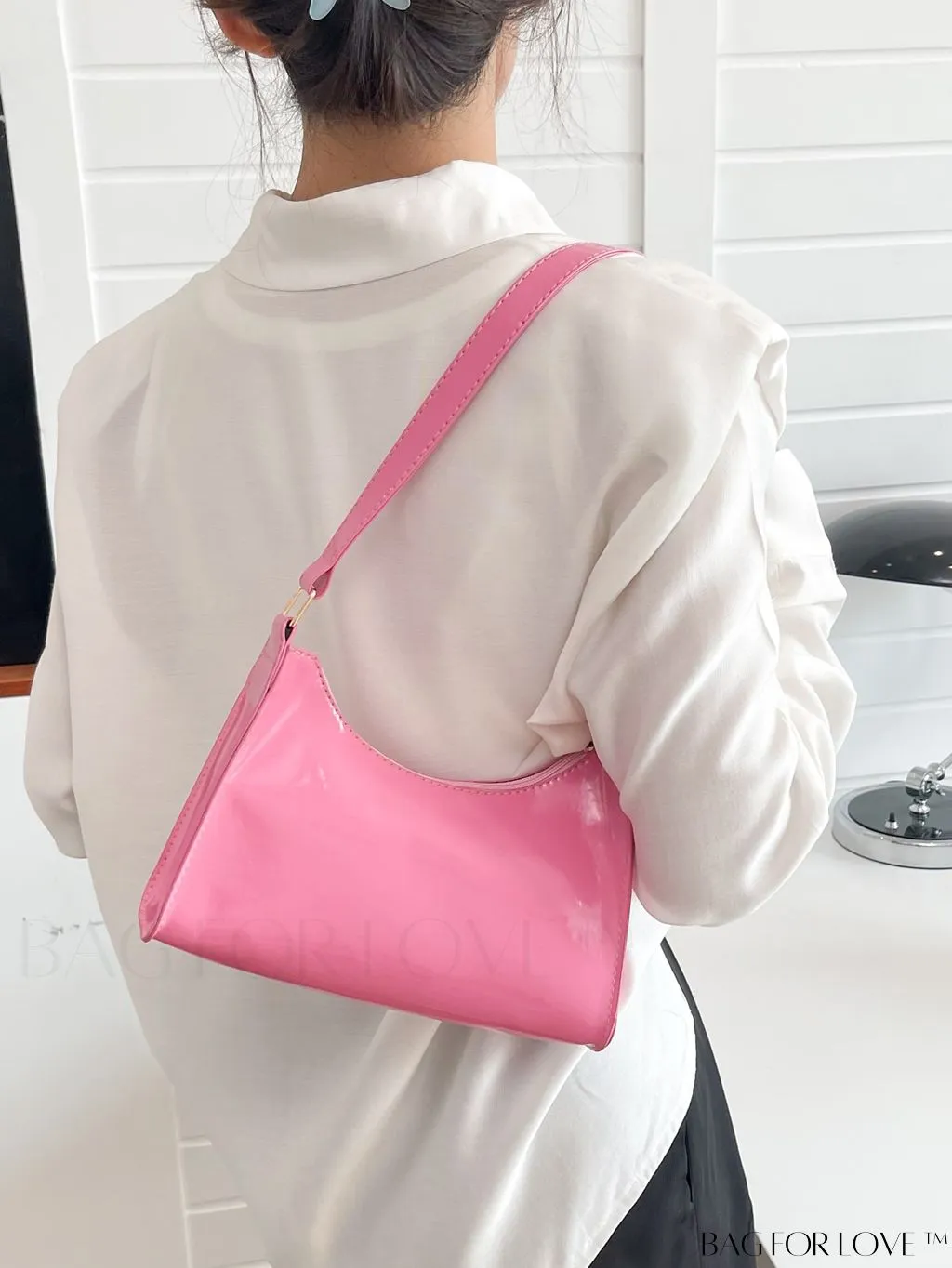 BagForLove - Sleek Patent Leather Baguette Handbag