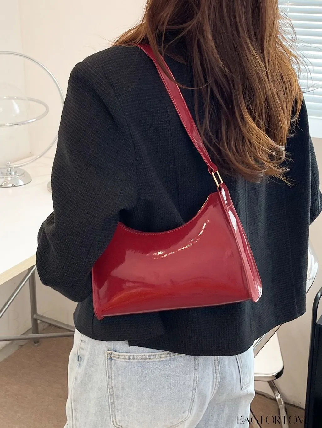BagForLove - Sleek Patent Leather Baguette Handbag