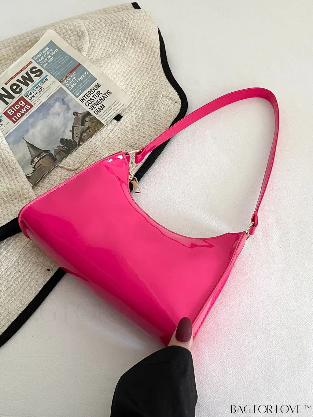 BagForLove - Sleek Patent Leather Baguette Handbag