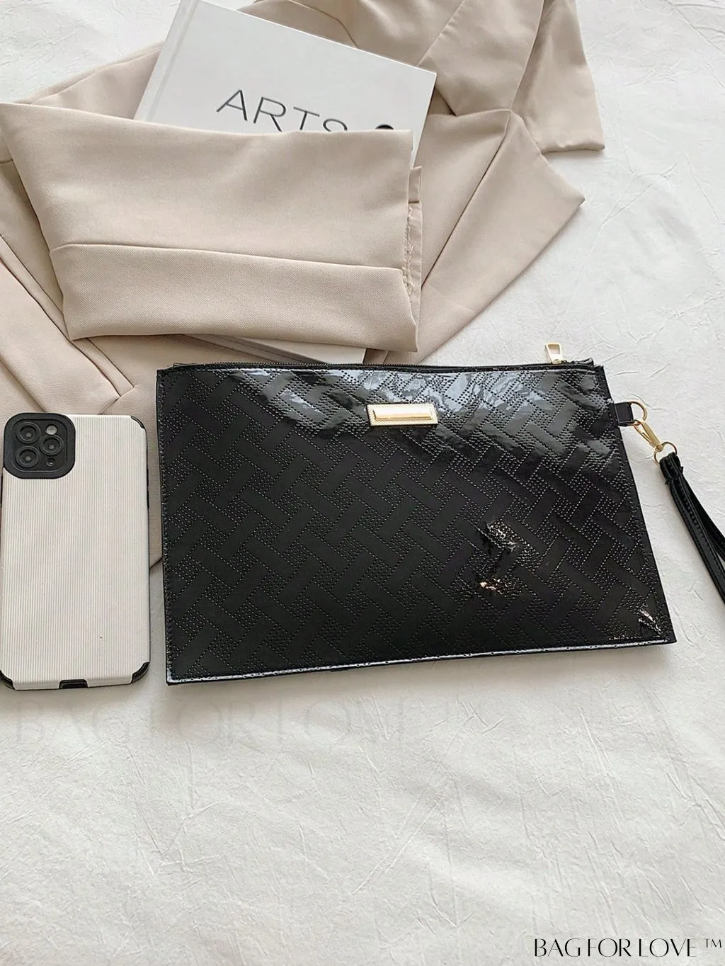 BagForLove - Stylish Metal Decor Medium Square Bag with Wristlet - Sleek and Versatile
