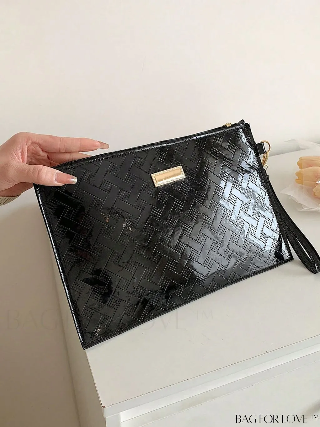 BagForLove - Stylish Metal Decor Medium Square Bag with Wristlet - Sleek and Versatile