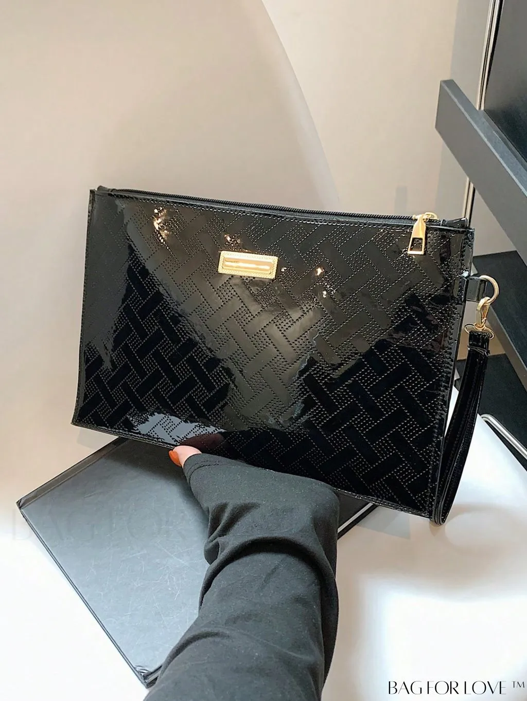 BagForLove - Stylish Metal Decor Medium Square Bag with Wristlet - Sleek and Versatile