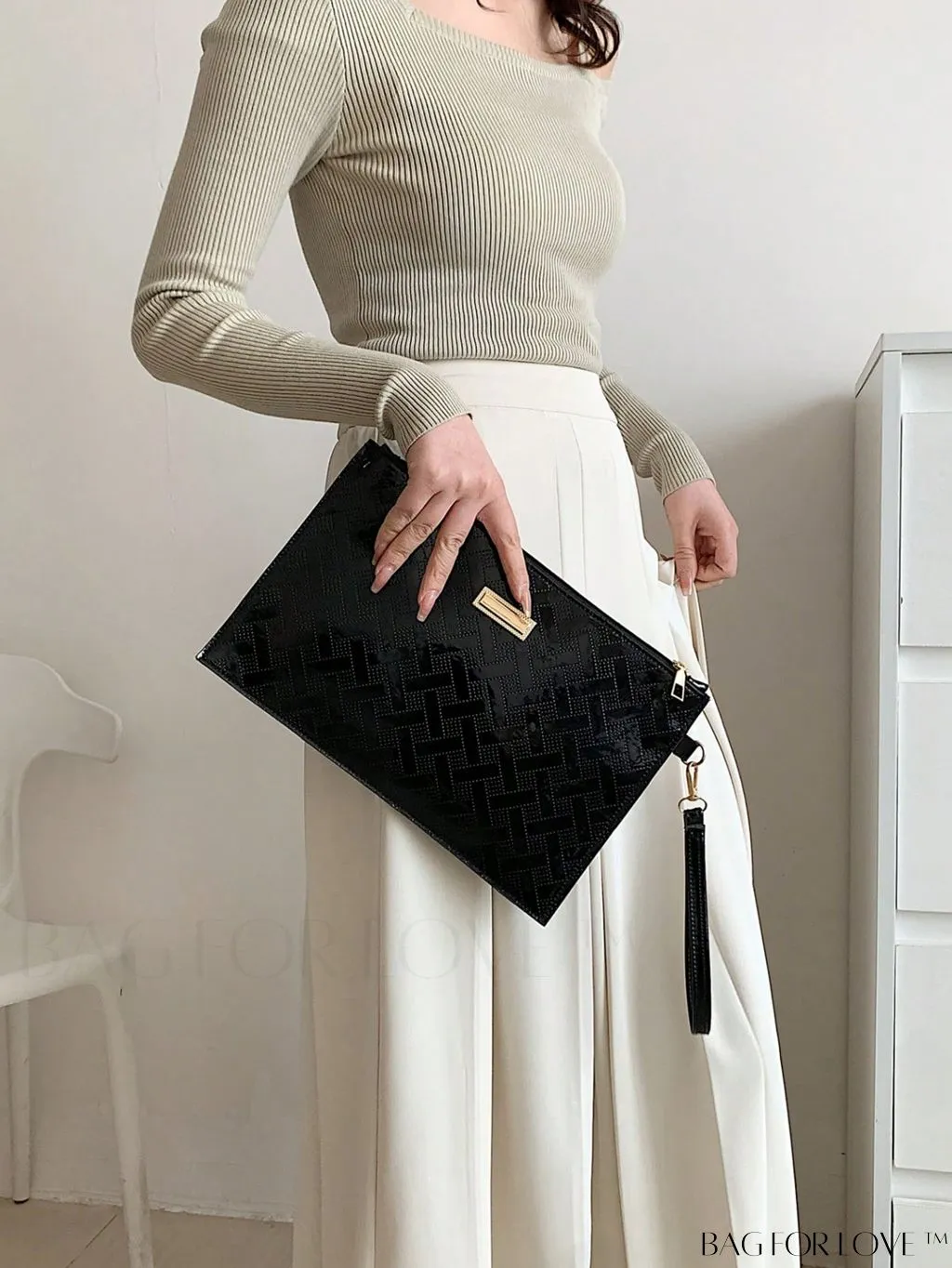BagForLove - Stylish Metal Decor Medium Square Bag with Wristlet - Sleek and Versatile