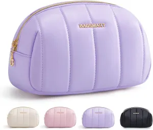 BAGSMART Small Makeup Bag PU Leather Travel Makeup Bag Organizer Makeup Pouch, Portable Cosmetic Bags for Women, Cute Make Up Bag for Travel Size Toiletries Accessories Brushes (Purple)