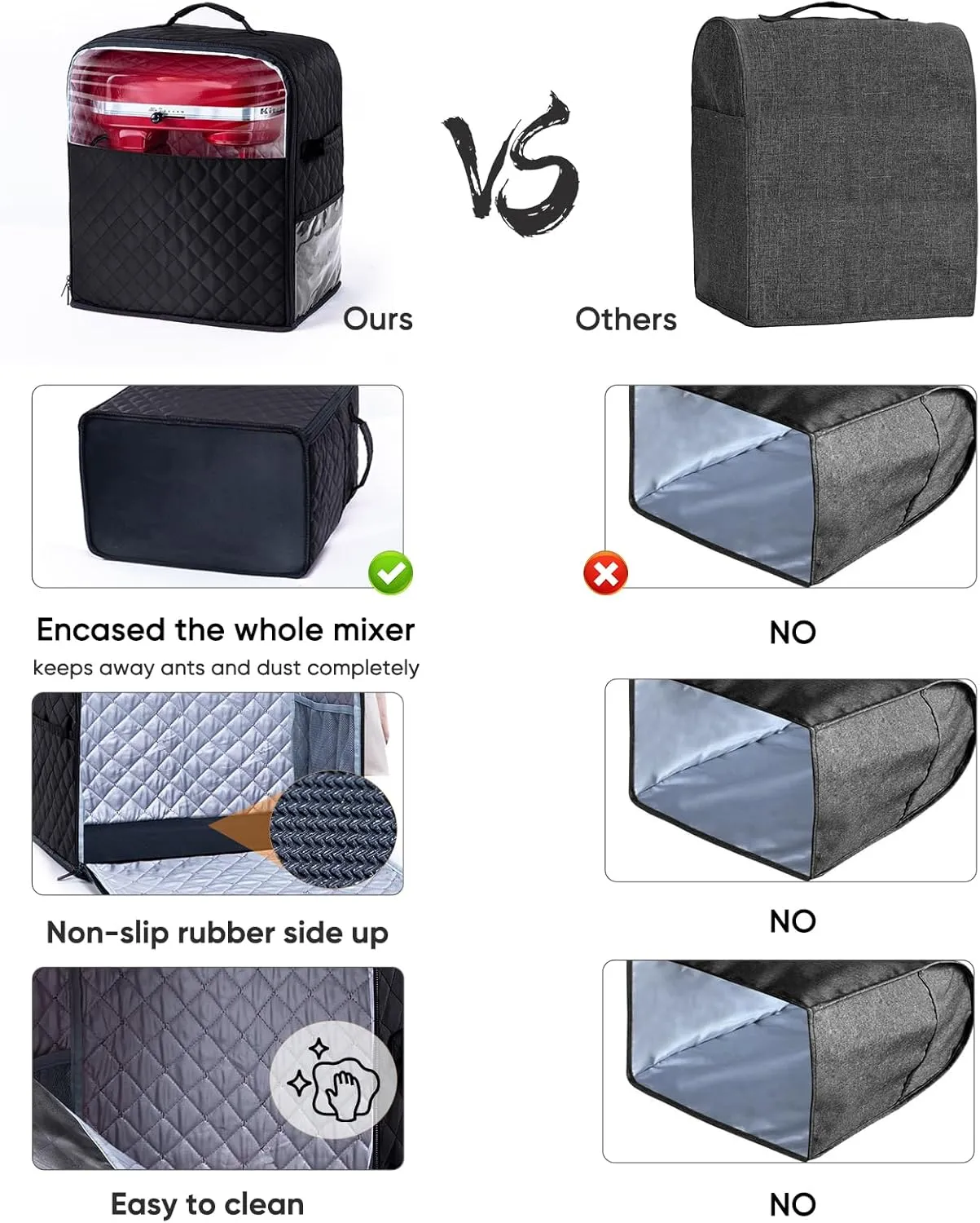 BAGSPRITE Stand Mixer Cover with Appliance Sliders Base Compatible with KitchenAid Mixer-Storage Bag for 4.5/5 Quart with Pockets for Kitchen Aid Accessories and Attachments