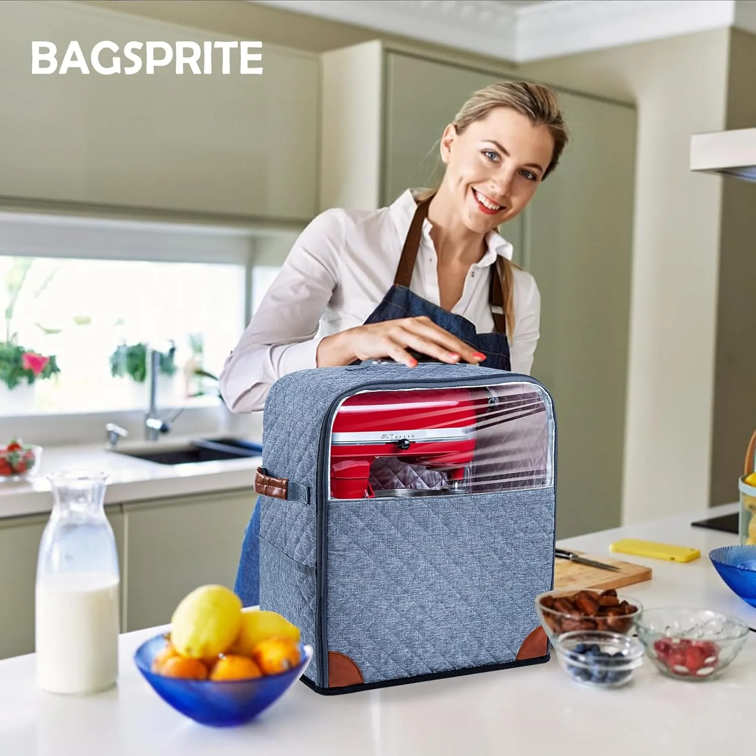 BAGSPRITE Stand Mixer Cover with Appliance Sliders Base Compatible with KitchenAid Mixer-Storage Bag for 4.5/5 Quart with Pockets for Kitchen Aid Accessories and Attachments