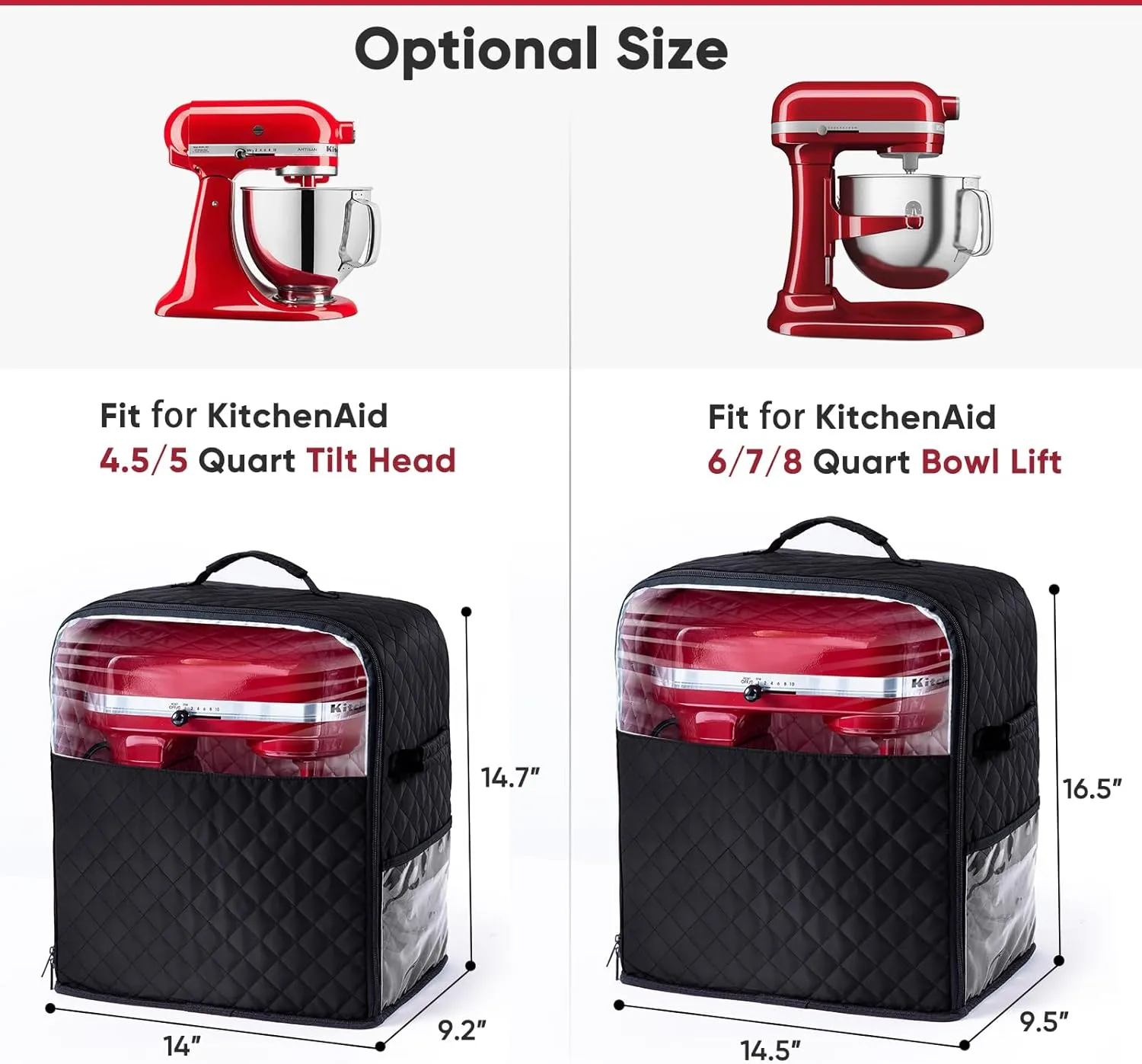 BAGSPRITE Stand Mixer Cover with Appliance Sliders Base Compatible with KitchenAid Mixer-Storage Bag for 4.5/5 Quart with Pockets for Kitchen Aid Accessories and Attachments