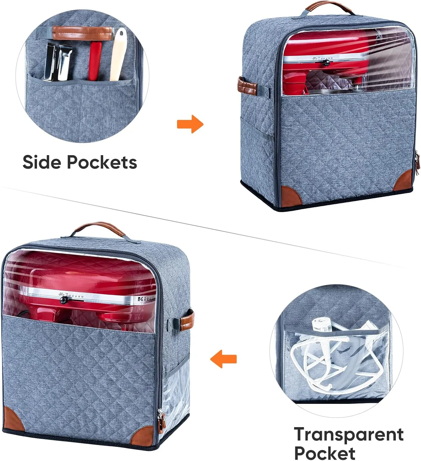 BAGSPRITE Stand Mixer Cover with Appliance Sliders Base Compatible with KitchenAid Mixer-Storage Bag for 4.5/5 Quart with Pockets for Kitchen Aid Accessories and Attachments