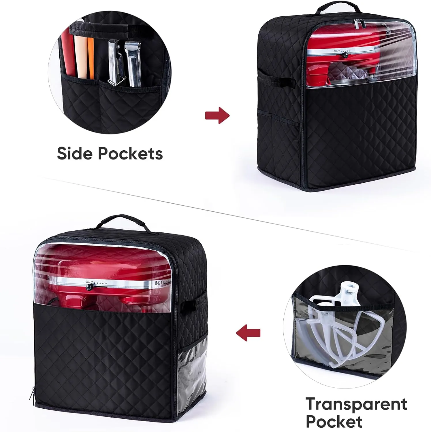 BAGSPRITE Stand Mixer Cover with Appliance Sliders Base Compatible with KitchenAid Mixer-Storage Bag for 4.5/5 Quart with Pockets for Kitchen Aid Accessories and Attachments