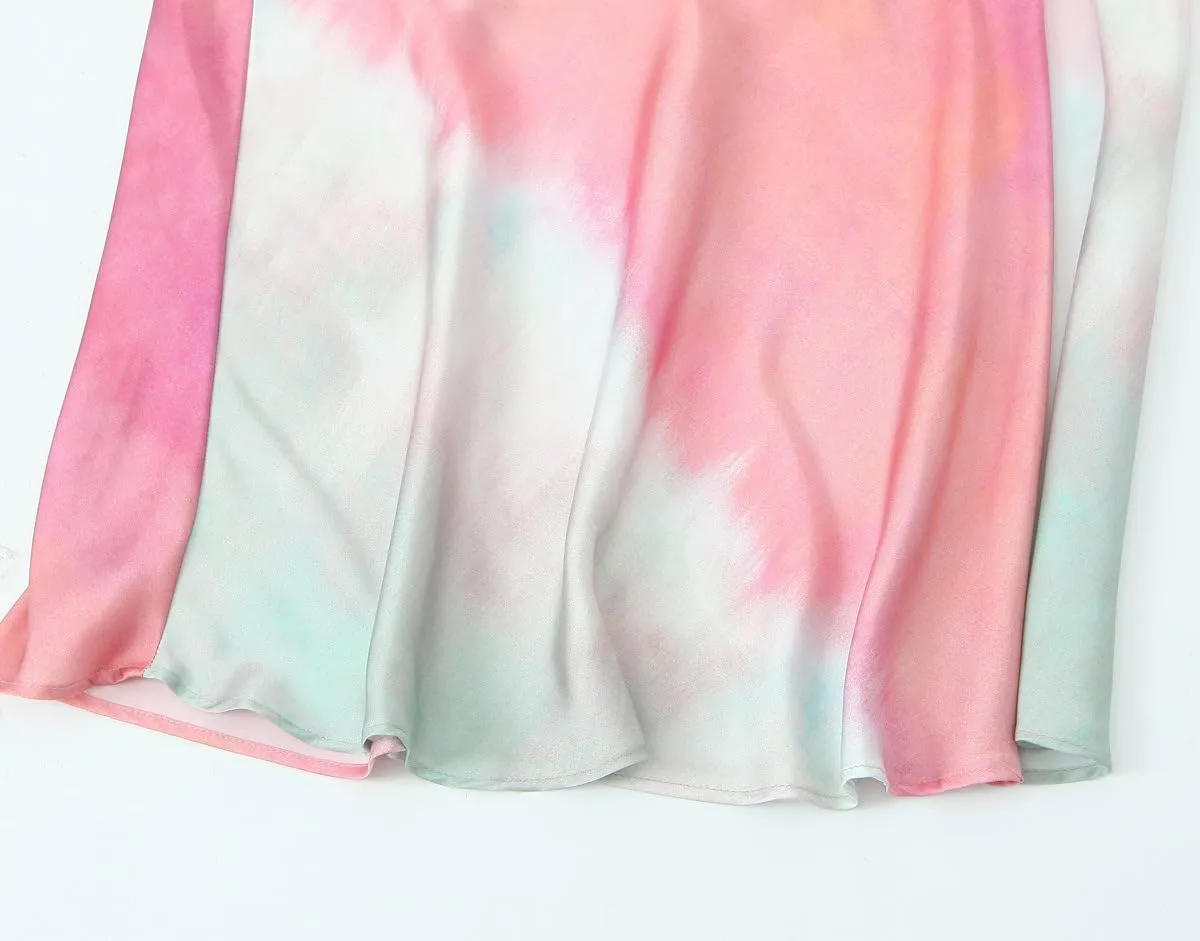 BAIMORE Women's Elegant Cowl Neck Tie Dye Sleeveless Ruched Side Party Midi Dress