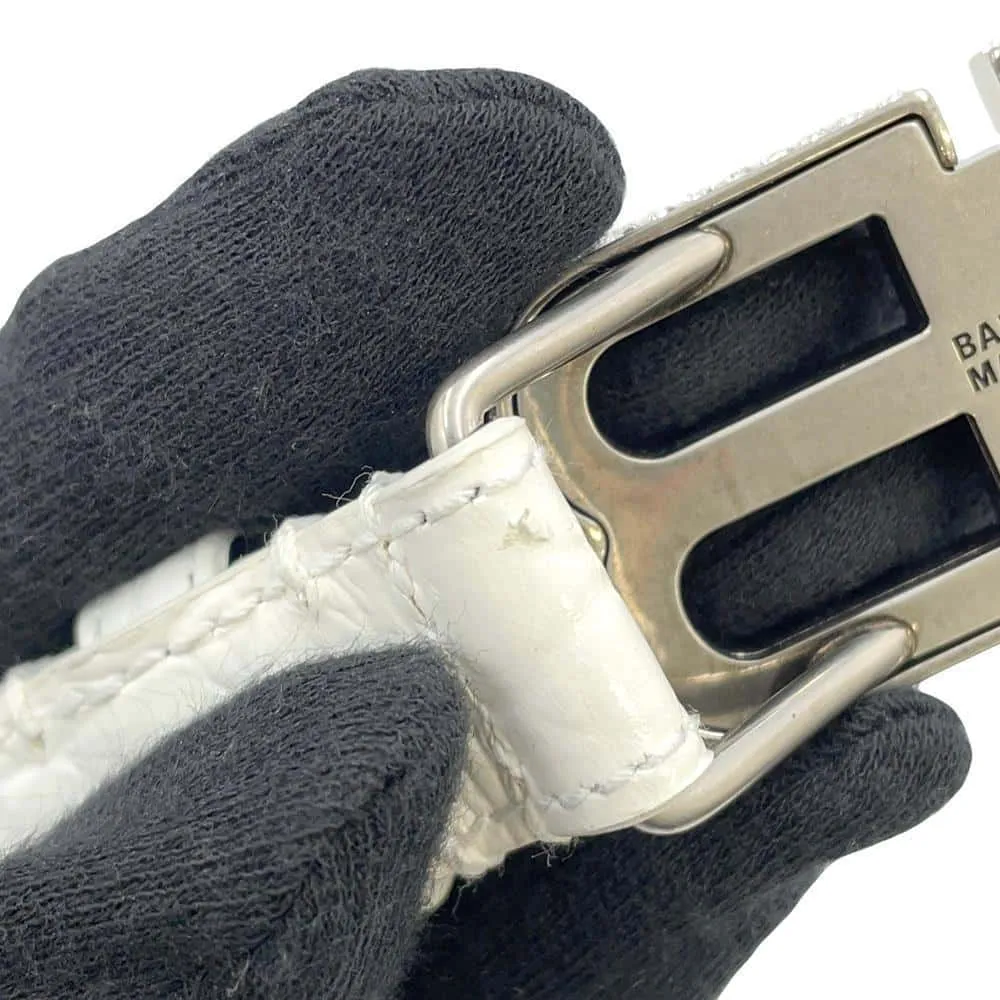 BALENCIAGA BB Buckle Belt Size 70 White673518 Crocodile-embossed Leather Rhinestone
