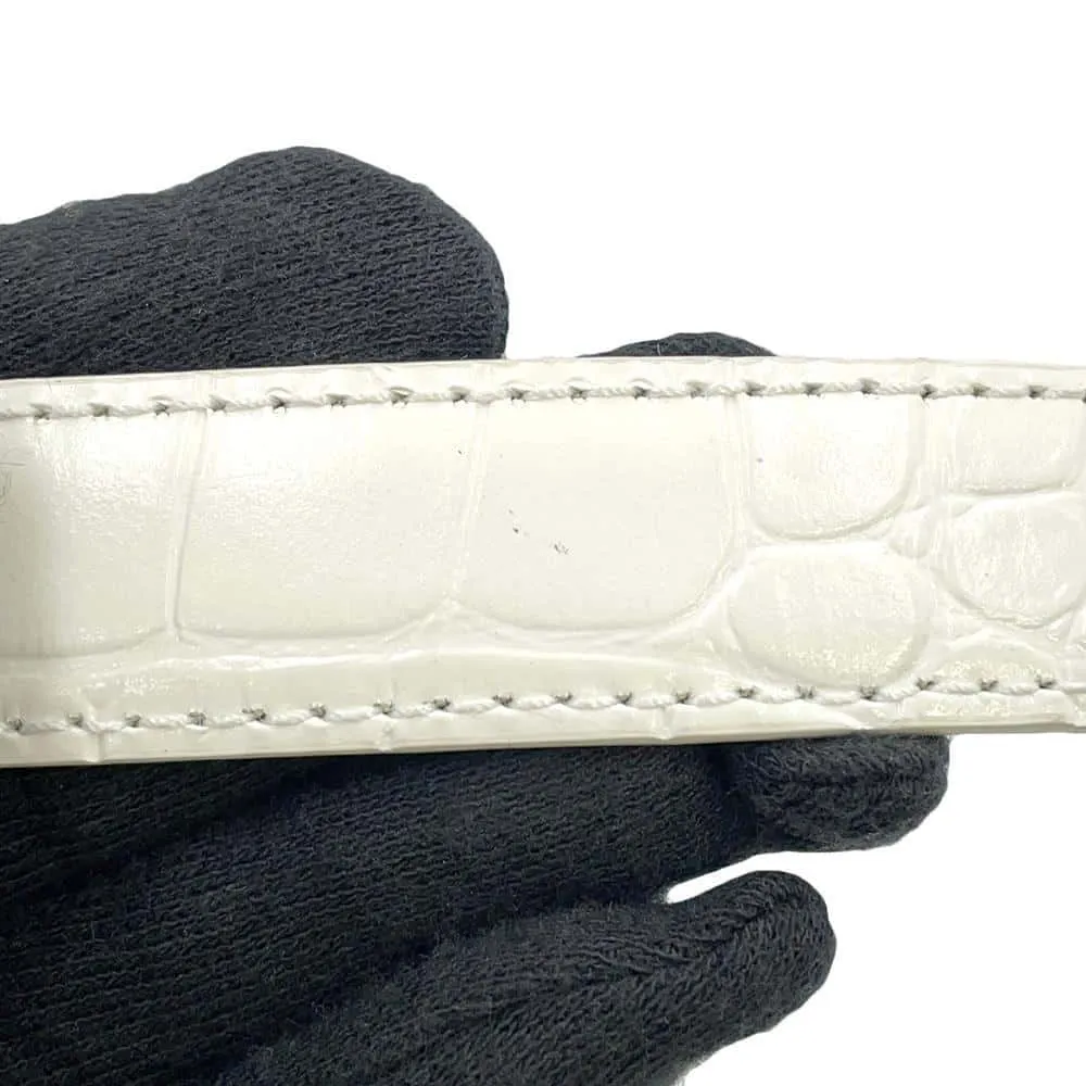 BALENCIAGA BB Buckle Belt Size 70 White673518 Crocodile-embossed Leather Rhinestone