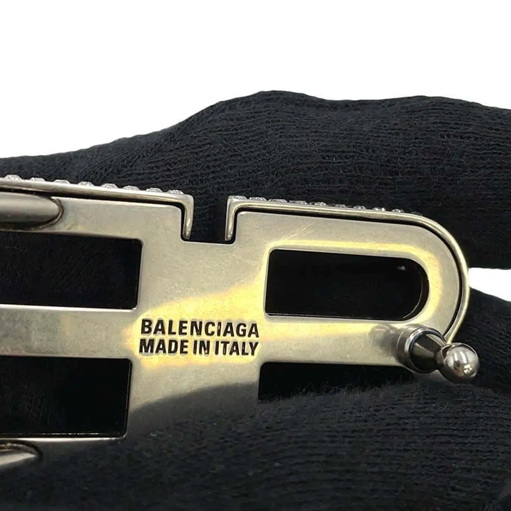 BALENCIAGA BB Buckle Belt Size 70 White673518 Crocodile-embossed Leather Rhinestone