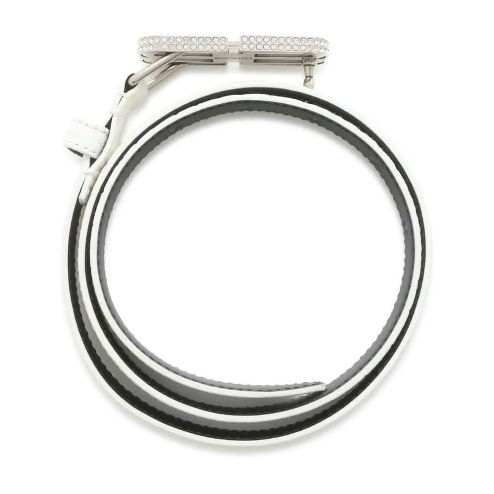 BALENCIAGA BB Buckle Belt Size 70 White673518 Crocodile-embossed Leather Rhinestone