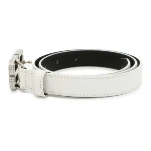 BALENCIAGA BB Buckle Belt Size 70 White673518 Crocodile-embossed Leather Rhinestone