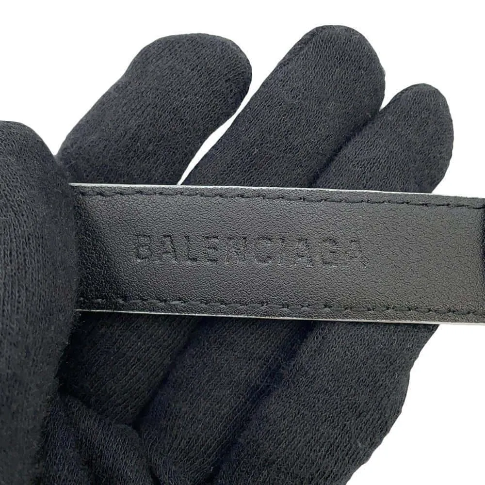 BALENCIAGA BB Buckle Belt Size 70 White673518 Crocodile-embossed Leather Rhinestone