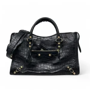 Balenciaga Black Croc City Bag