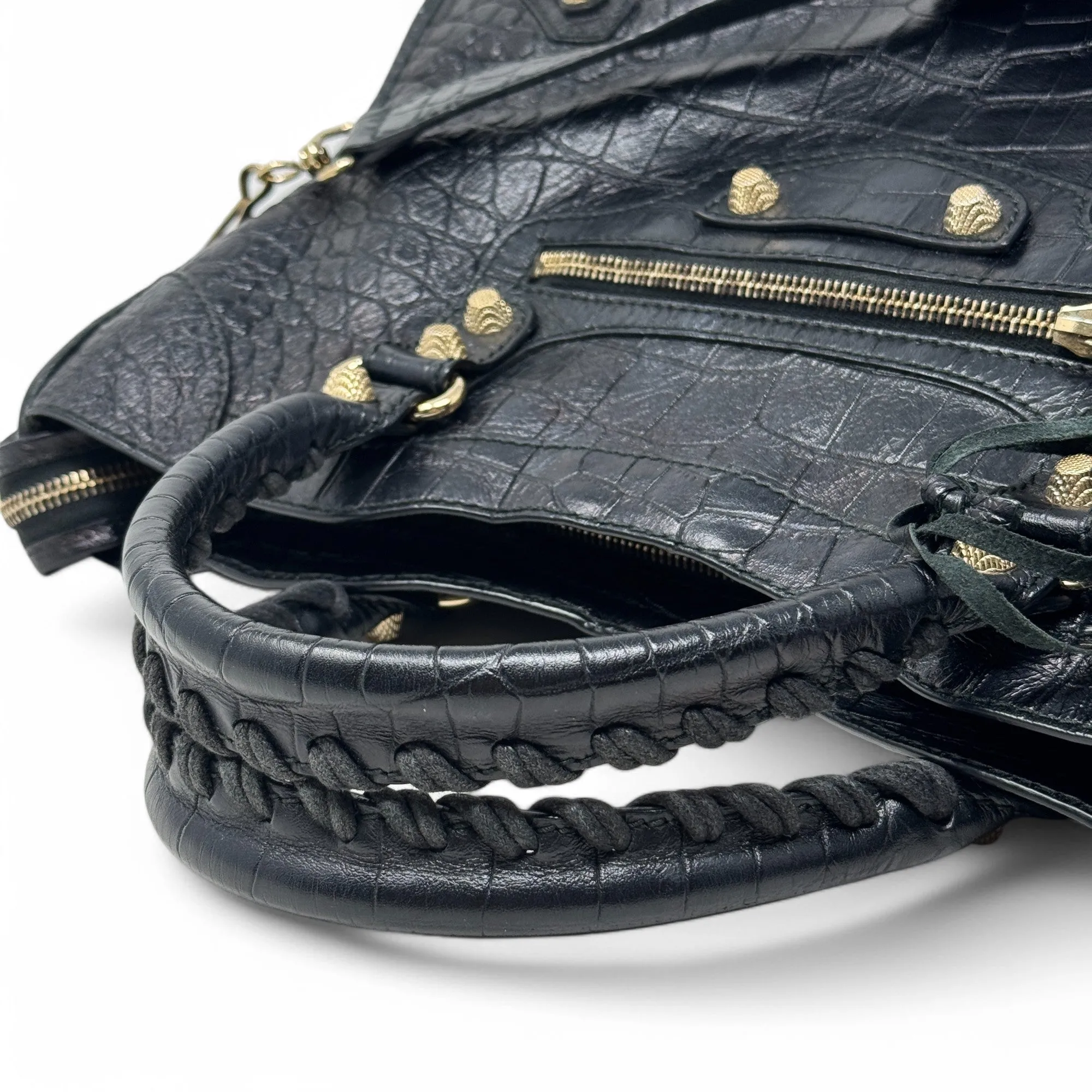 Balenciaga Black Croc City Bag
