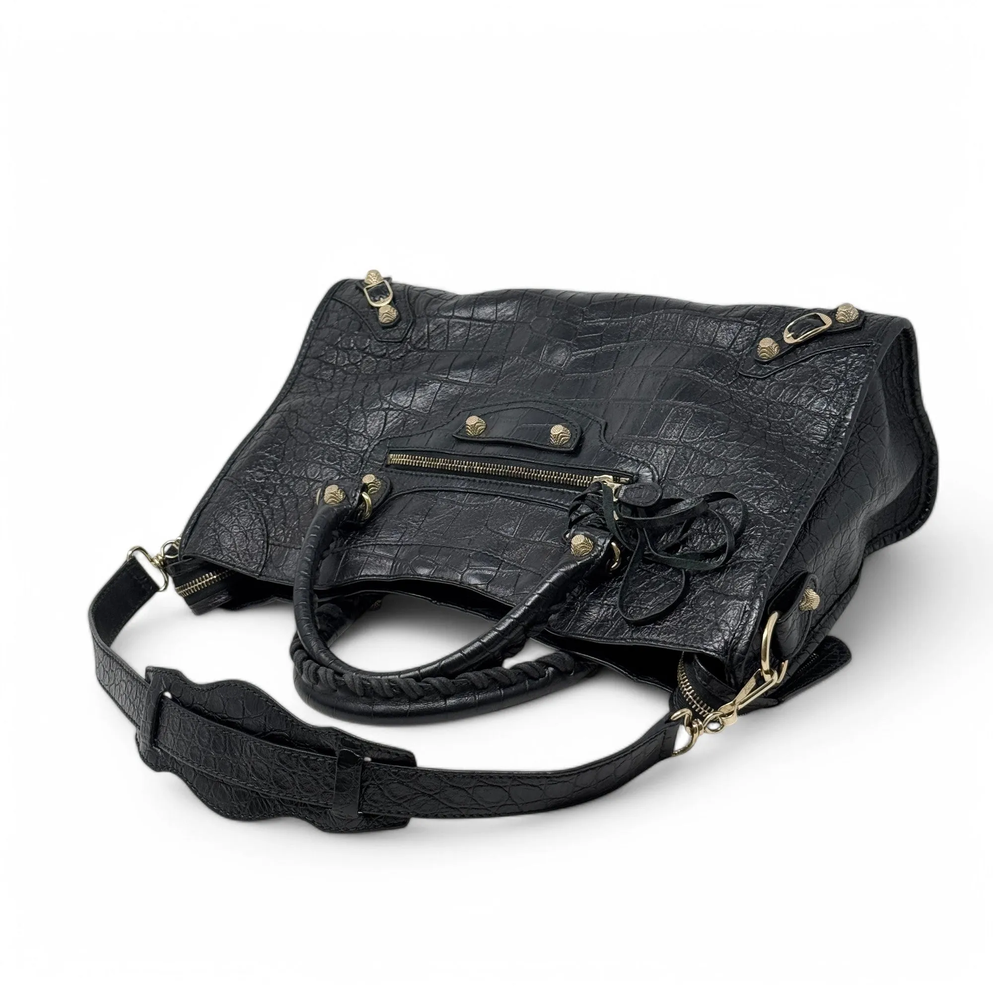 Balenciaga Black Croc City Bag