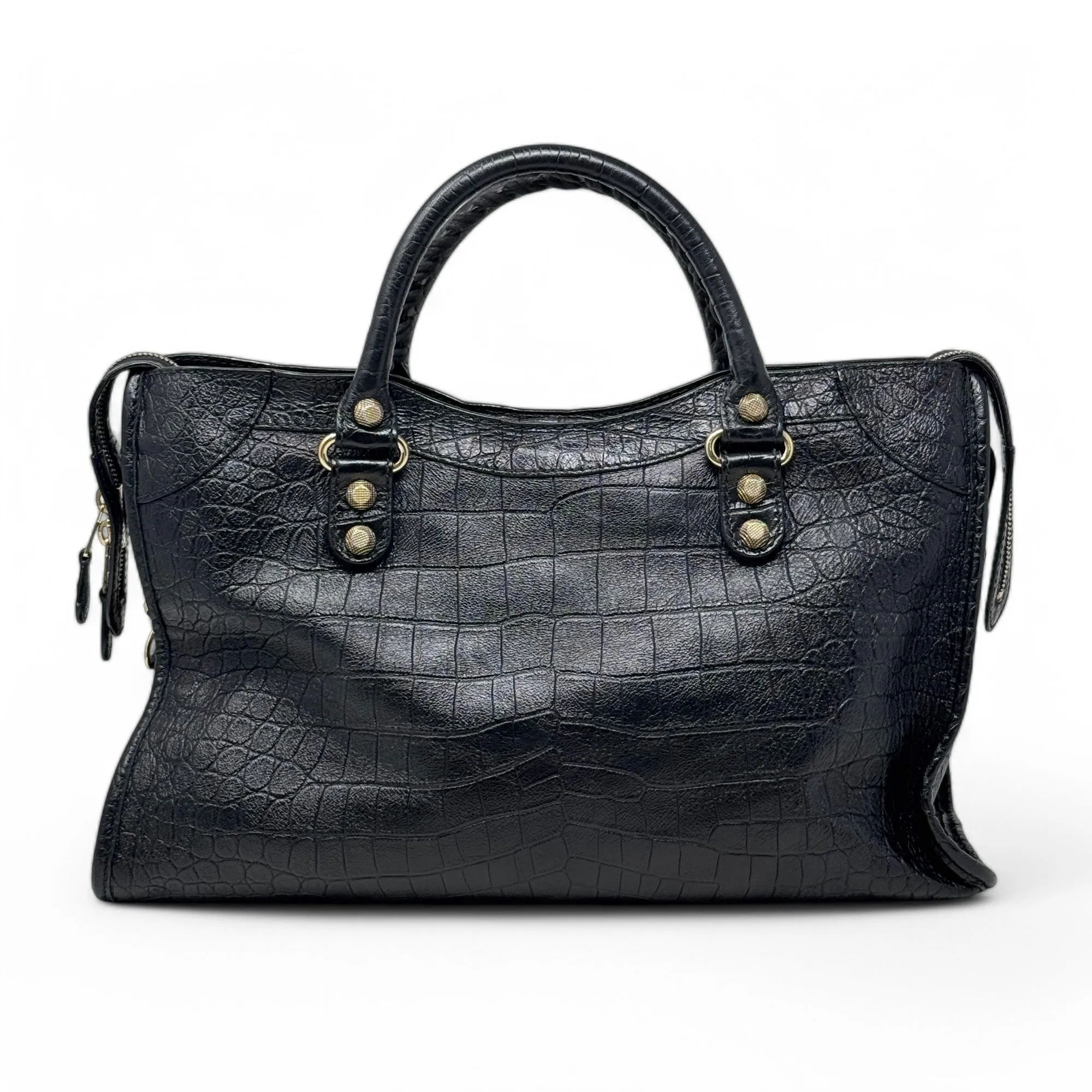 Balenciaga Black Croc City Bag