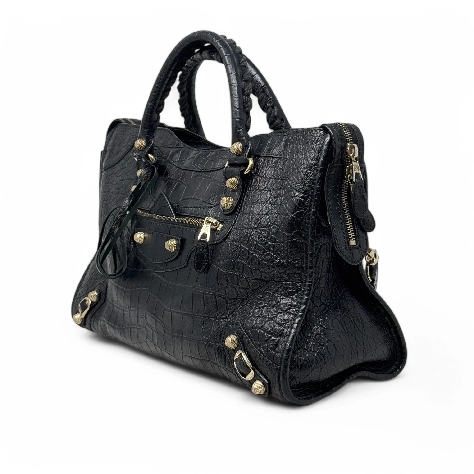 Balenciaga Black Croc City Bag