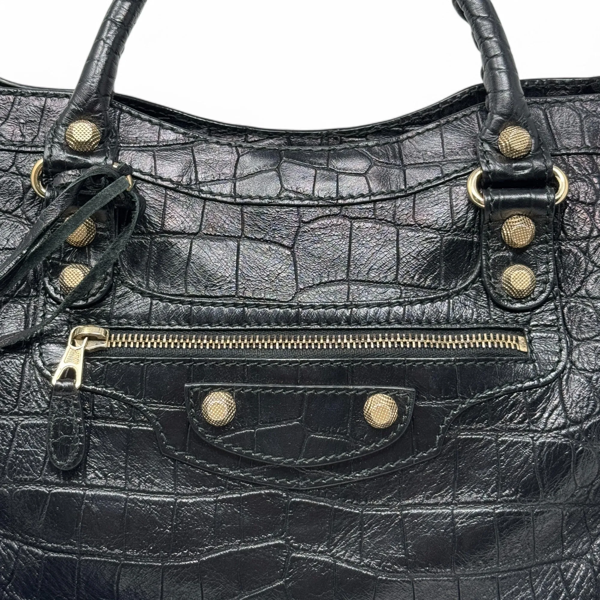 Balenciaga Black Croc City Bag