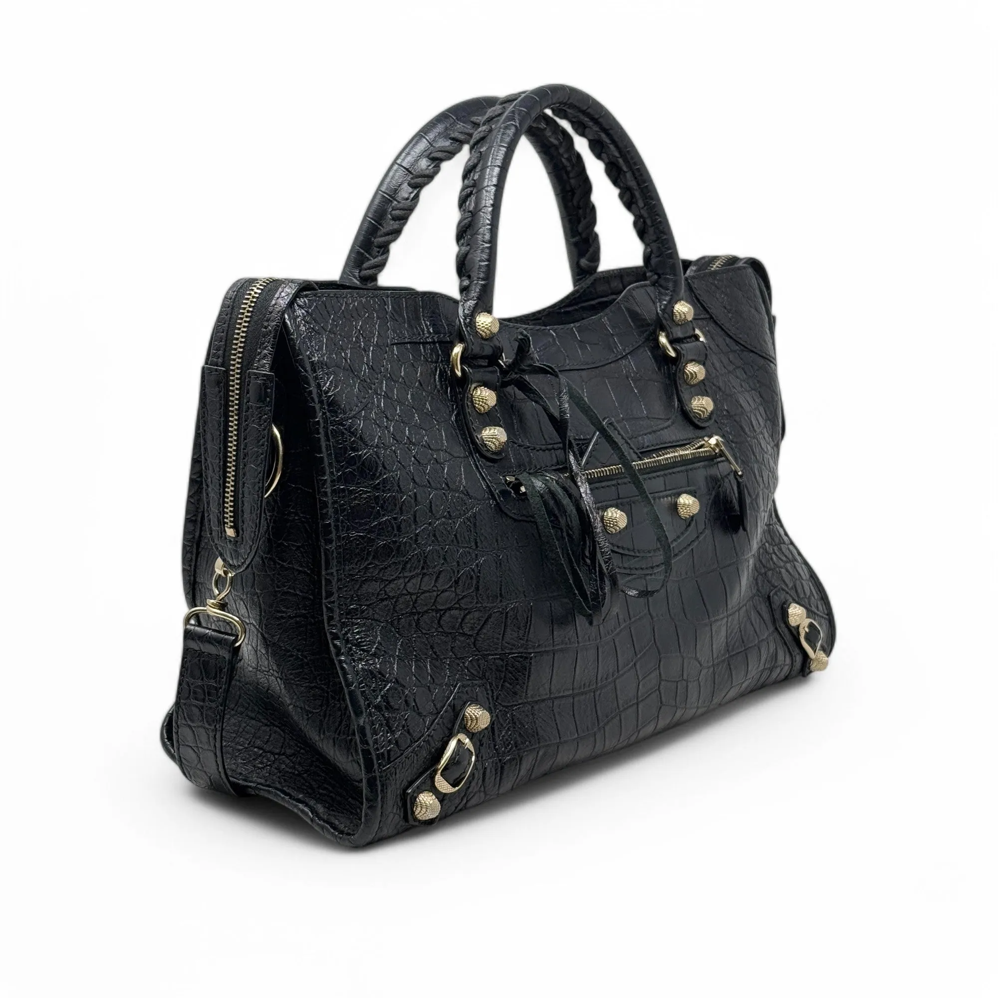 Balenciaga Black Croc City Bag