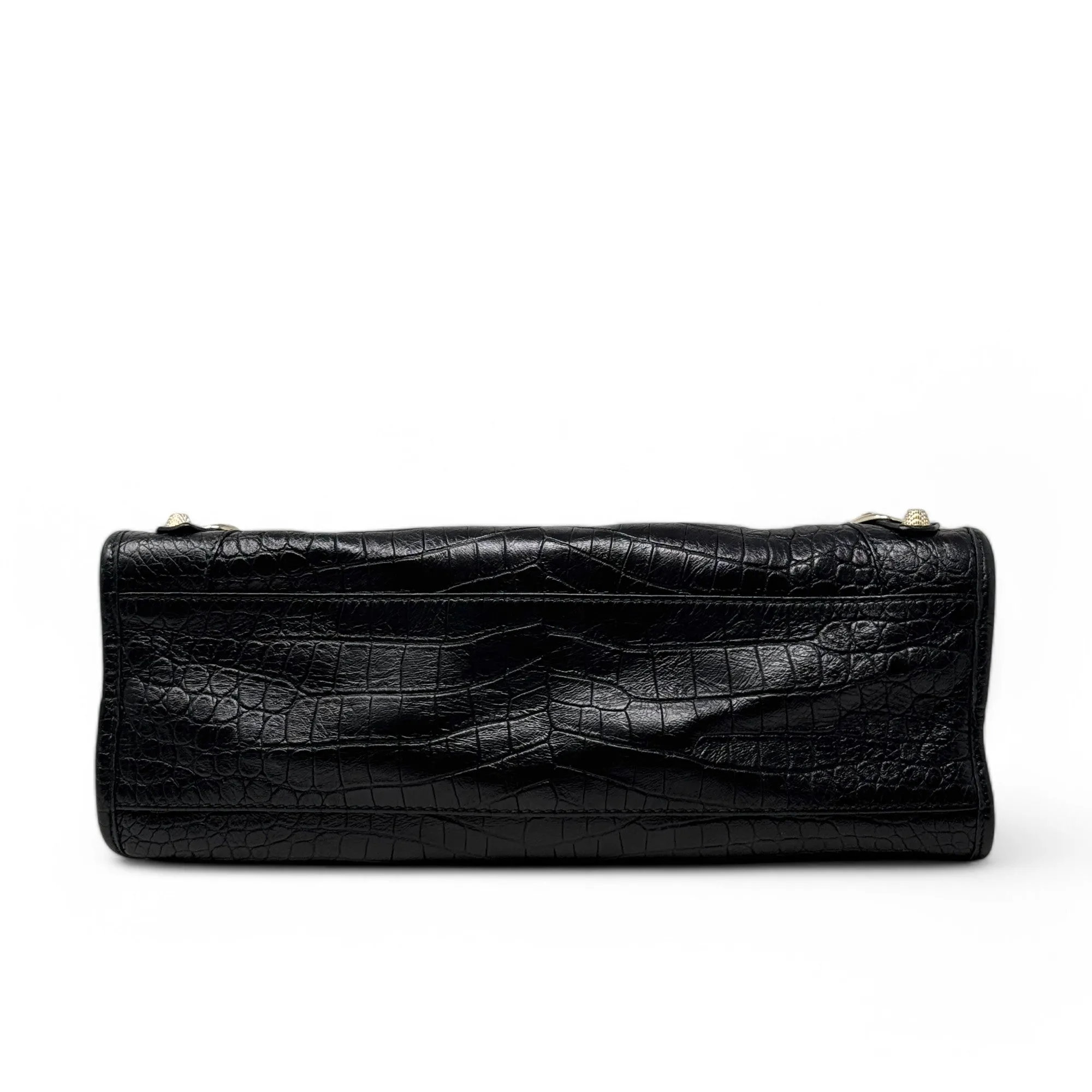 Balenciaga Black Croc City Bag