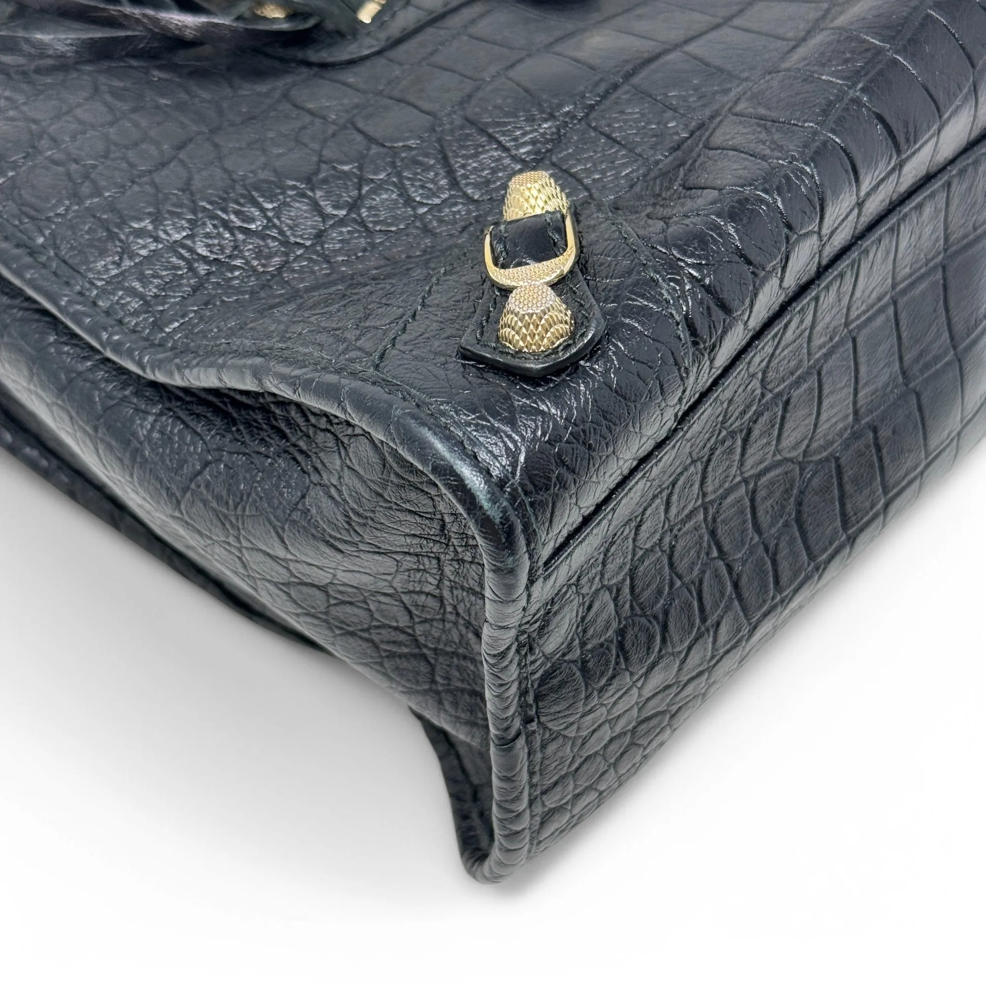 Balenciaga Black Croc City Bag