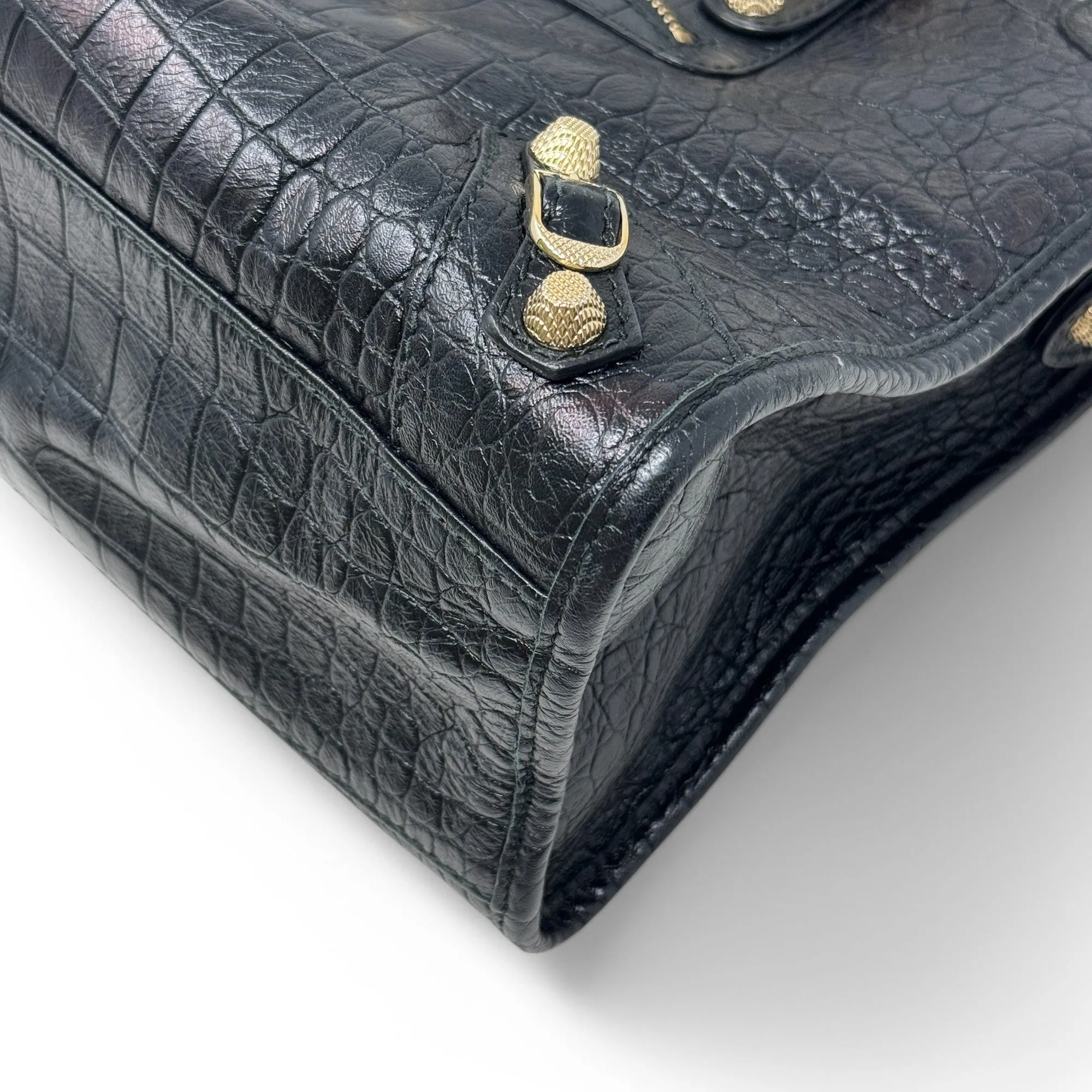 Balenciaga Black Croc City Bag