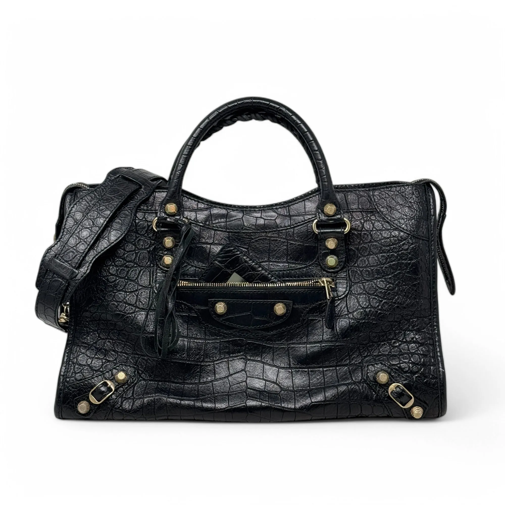 Balenciaga Black Croc City Bag