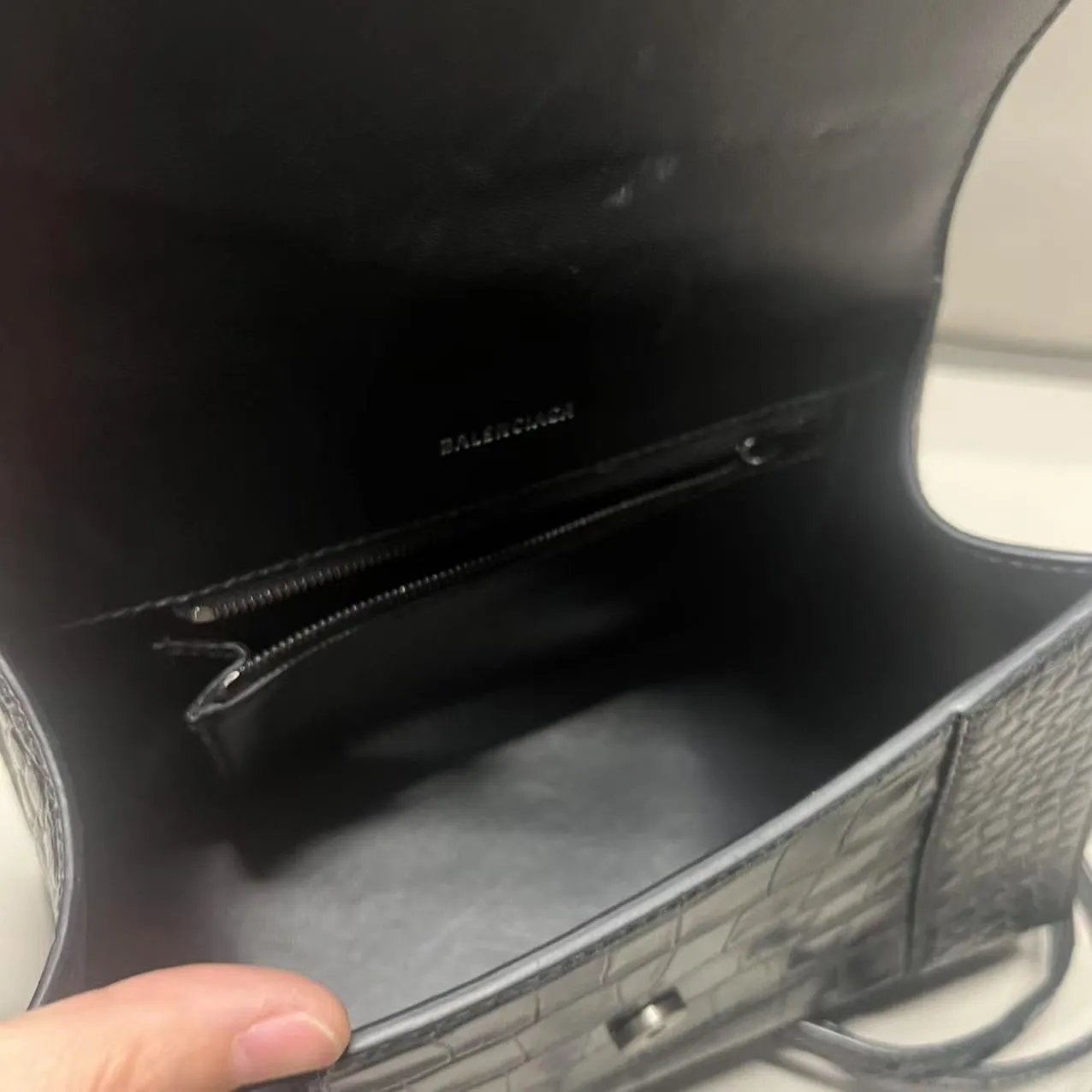 Balenciaga Hourglass Crocodile-Embossed Black Shoulder Bag