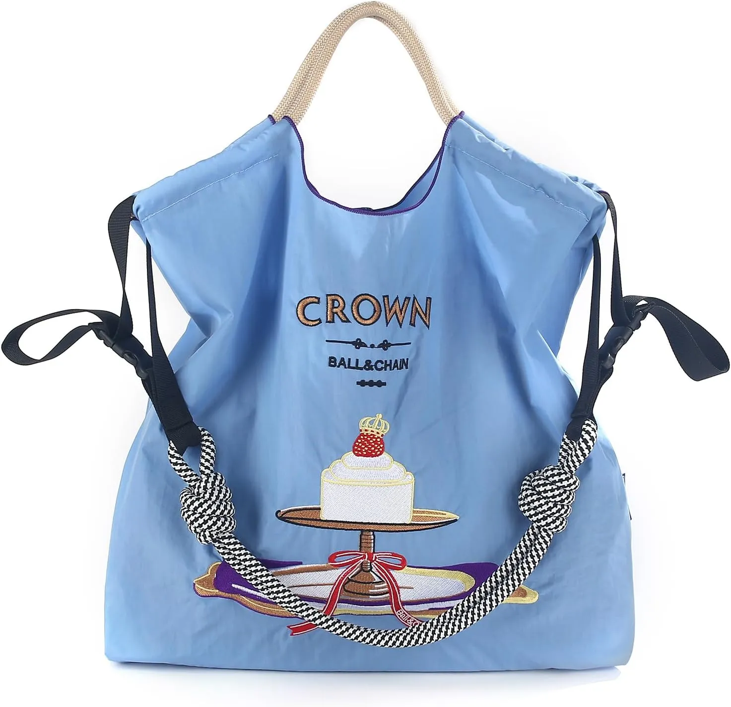 Ball&Chain Cake Pattern Embroidery Nylon Bag with Pulling Rope Pocket Personalized Tote Bags for Mom Teacher Friend