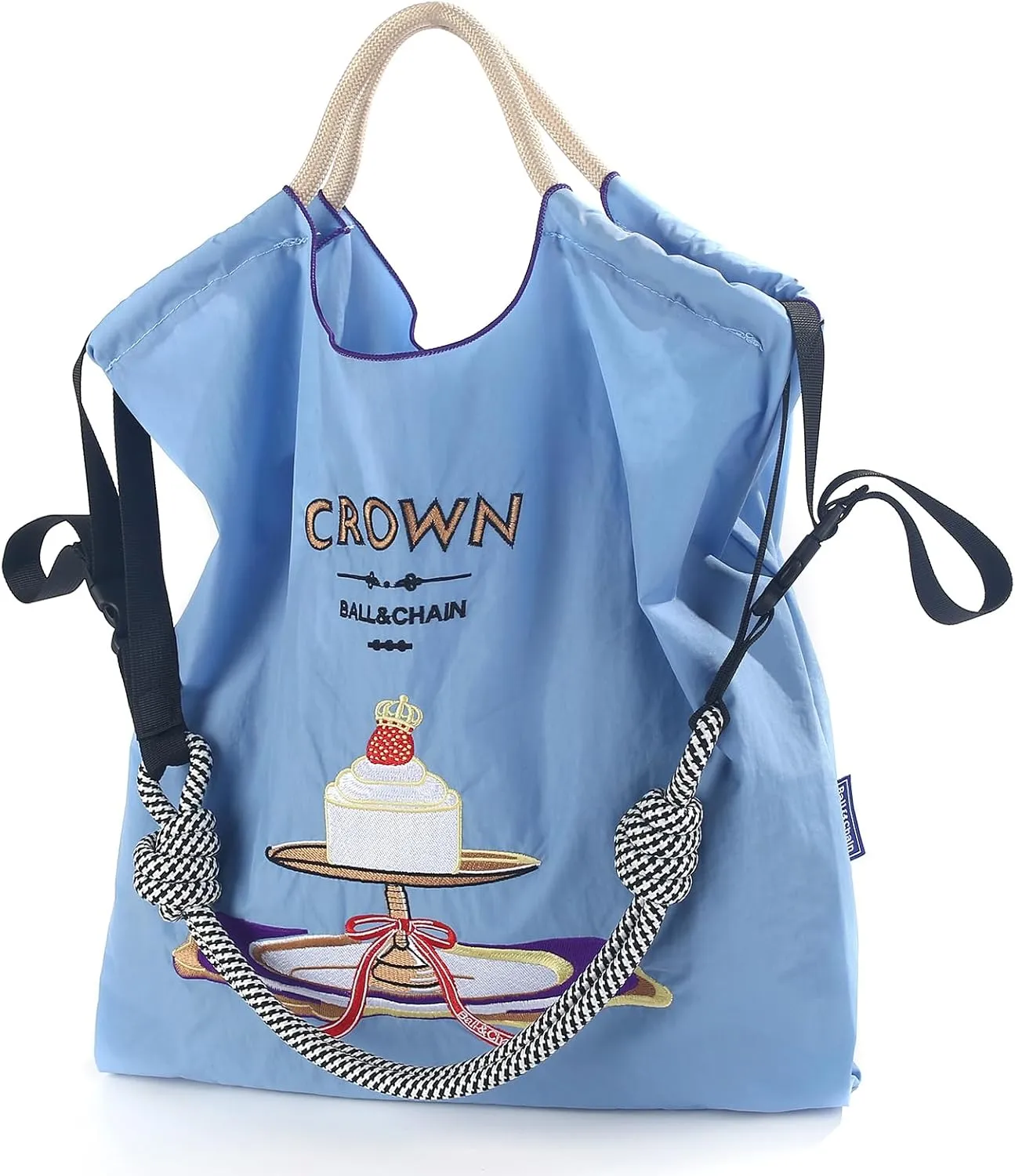Ball&Chain Cake Pattern Embroidery Nylon Bag with Pulling Rope Pocket Personalized Tote Bags for Mom Teacher Friend