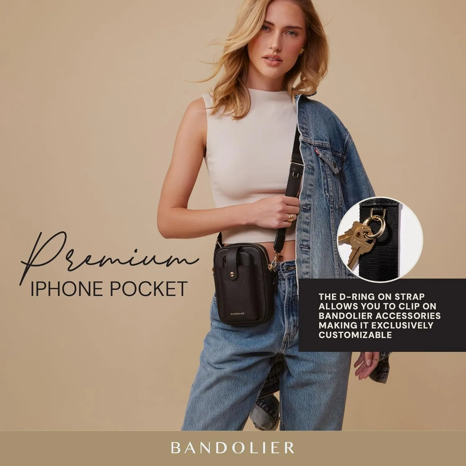 Bandolier Dillon Bag Crossbody | Stylish Pebble Leather Bag | Adjustable Strap, Exterior Slip Pocket | Small Bags for Women