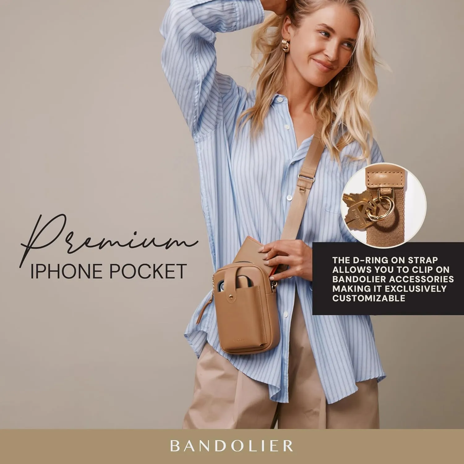 Bandolier Dillon Bag Crossbody | Stylish Pebble Leather Bag | Adjustable Strap, Exterior Slip Pocket | Small Bags for Women