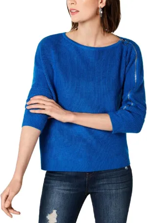 Bar III Womens Long Sleeves Boatneck Pullover Sweater Blue L
