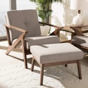 Baxton Studio Bianca Mid-Century Modern Walnut Wood Light Grey Fabric Tufted Lounge Chair and Ottoman Set Mid-Century/Light Grey/Walnut Brown/Fabric Polyester 100%"/Rubber Wood/