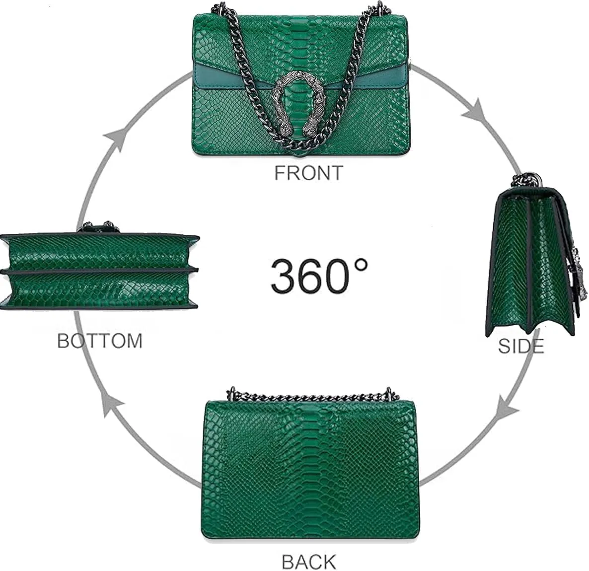 Bealin Women's Crossbody Shoulder Bag Retro Snake Print Square Satchel Handbag Chain Strap Clutch Leather Bag